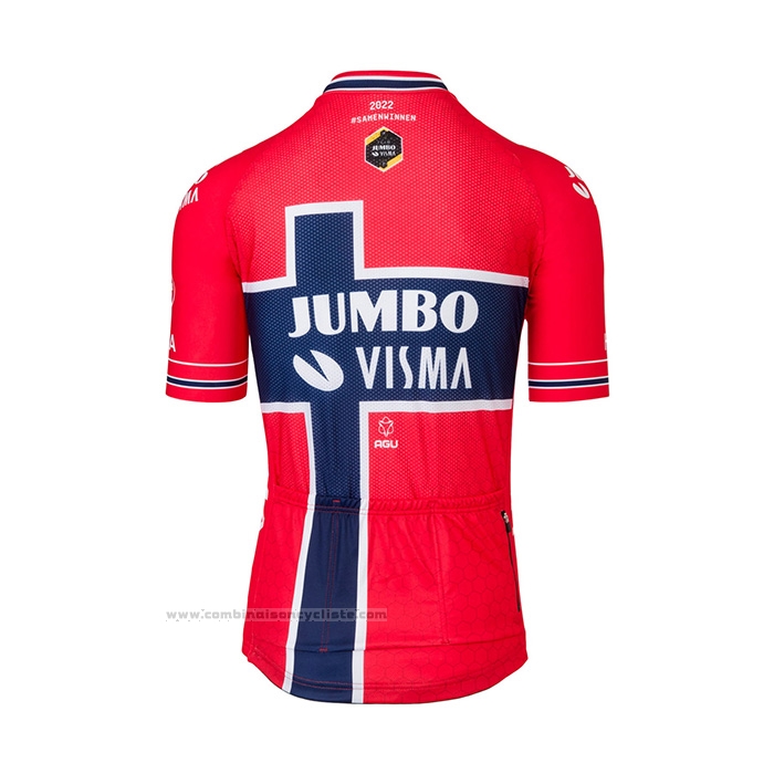 2022 Maillot Cyclisme Jumbo Visma Rouge Bleu Manches Courtes et Cuissard